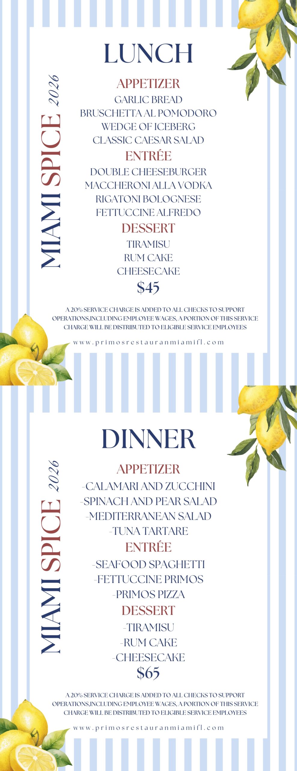 Primos menus combined